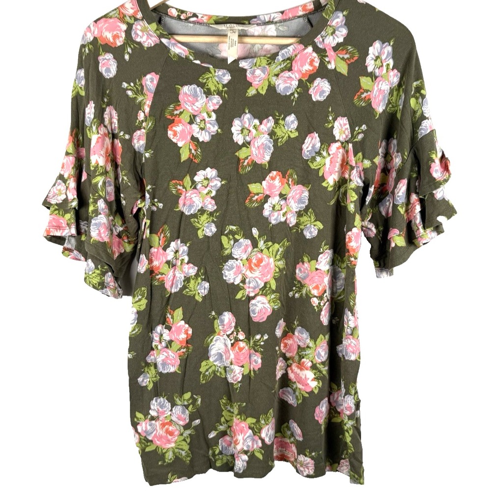 Matilda Jane Let's Go Together Women Green Floral Jersey Knit Short‎ Sleeve S